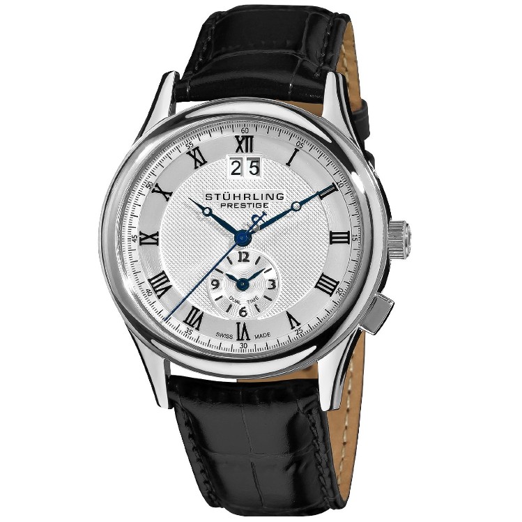 Stuhrling Prestige Men's 364.33152 Prestige Swiss Made Laureate Quartz Dual Time Silver Tone Watch $253.15+free shipping