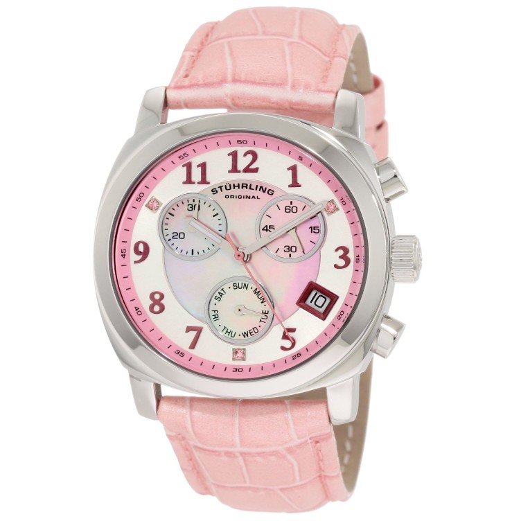 Stuhrling Original Women's 246.1115A9 Vogue Audrey Fiorenza Swiss Quartz Chronograph Swarovski Crystal Mother-Of-Pearl Day and Date Pink Watch $97.75+free shipping