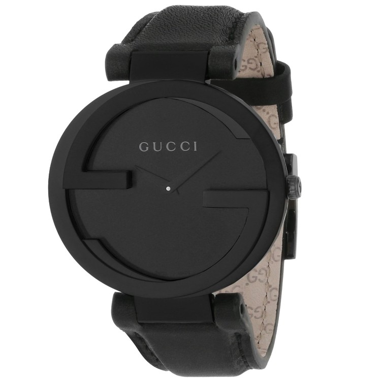 Gucci Women's YA133302 Interlocking Black Leather Watch $760.00+free shipping
