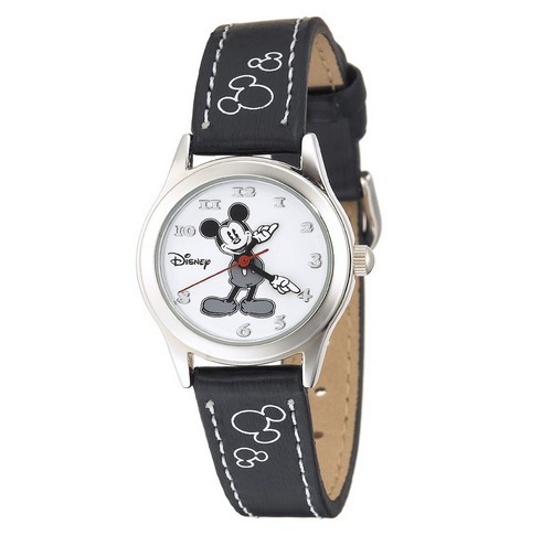 Disney Women's MK1006 Mickey Mouse White Dial Black Strap Watch     $16.99