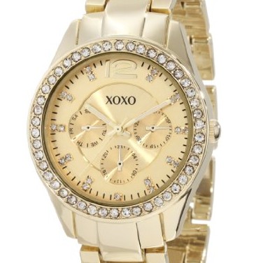 閃購，白菜！XOXO 金色鑲水鑽XO5475 三眼式女款石英腕錶 特價僅售$14.99