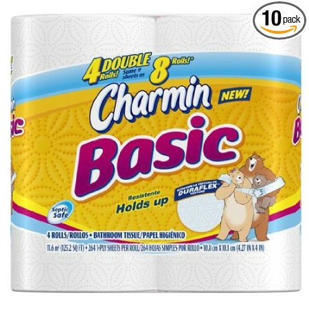 Charmin Basic Toilet Paper 4 Double Rolls (Pack of 10) $15.28