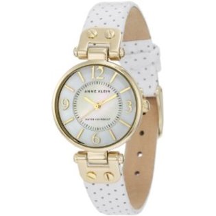 Anne Klein Women's 10/9888MPWT Leather Gold-Tone White Leather Strap Watch   $42.93（22%off）