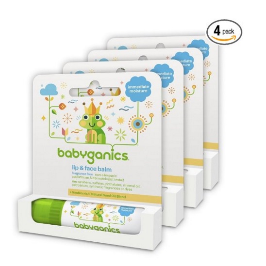 Babyganics Lip and Face Balm, Fragrance Free, 0.25oz Stick (Pack of 4), only  $8.51, free shipping after using SS