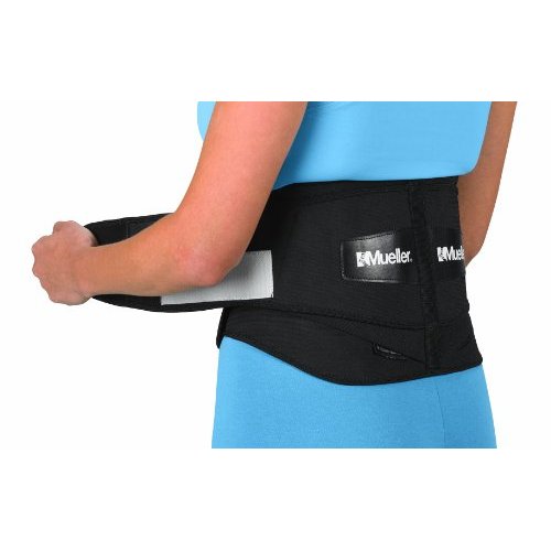Mueller Lumbar Support Back Brace with Removable Pad, Black, Regular (28