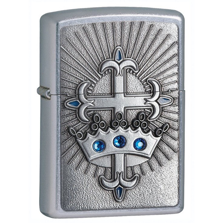 Zippo Street Chrome Crown and Cross Lighter with Blue Crystal, Silver $23.92+free shipping