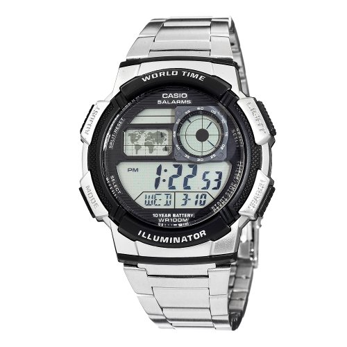 Casio Men's AE1000WD-1AVCF World Time Silver-Tone Bracelet and Digital Sport Watch, only $16.79