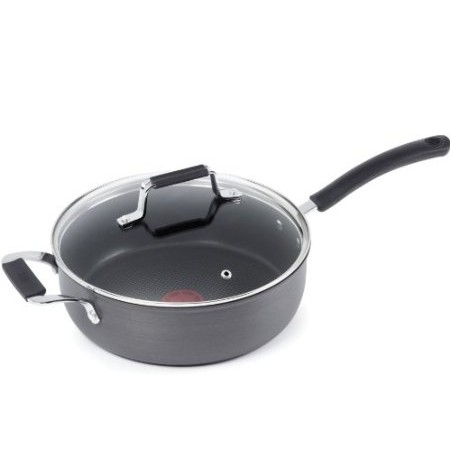 Jamie Oliver by T-fal C9423364 Nonstick Hard Anodized Thermo-Spot Heat Indicator 4.45-Quart Deep Saute Pan / Fry Pan Cookware, Black $24.97