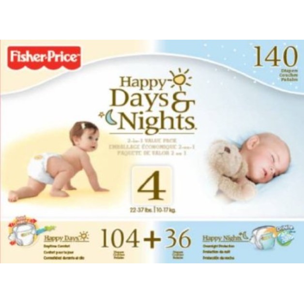 Fisher Price 费雪牌Happy Day and Night 婴儿日/夜用纸尿裤（4号尺码，140片）$24.97