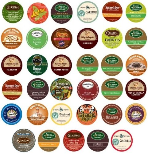 Green Mountain, Gloria Jean's, Timothy's, Coffee People, Donut House, Celestial Seasonings, Emeril's Unique Sampler K-Cup Portion Pack for Keurig Brewers, 35 Different $21.60