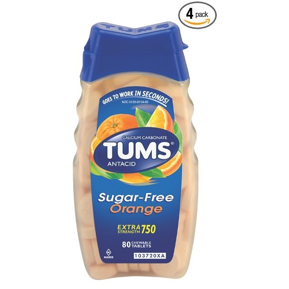 Tums Antacid/Calcium Supplement Chewable Tablets, Extra Strength, Sugar free, Orange, 80-Count Bottles (Pack of 4), only $14.59, free shipping