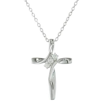 Women's Sterling Silver Diamond Three Stone Cross Pendant Necklace (1/10 cttw, I-J Color, I2-I3 Clarity), 18