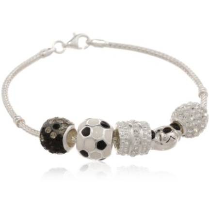 Silver Plate Dog Soccer Ball Crystal Beaded Charm Bracelet Set $49.99(67%off)