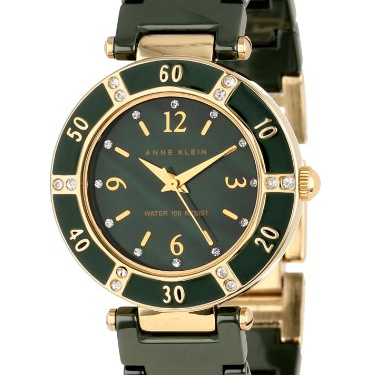 Anne Klein Women's 10/9416GMGN Swarovski Crystal Accented Gold-Tone Green Ceramic Bracelet Watch $29.99(68%off)