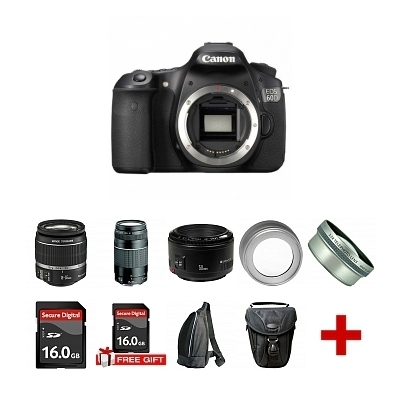 USA Canon Model EOS 60D + 5 Lens kit: 18-55 IS, 75-300, 50 + 32GB & More $1,075.75