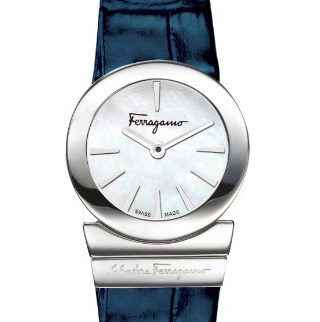 Ferragamo Women's F70SBQ9991 SB04 Gancino Mother-of-Pearl Dial Sapphire Crystal Blue Leather Watch $825.00 (8%off)