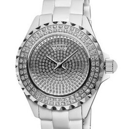 大降！史低！Akribos XXIV AKR457WT 阿克波斯女士水晶陶瓷腕錶 特價$109.97