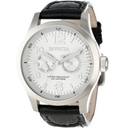 Invicta Men's 13008 I-Force Silver Textured Dial Black Leather Watch $55