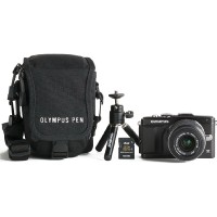 Olympus E-PL5 16MP Compact System Camera Kit with 14-42mm lens, case, mini tripod, and memory card (Black) $499