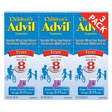 史低价！Advil 儿童布洛芬退烧药 蓝莓味 4盎司/包，共3包，原价$22.93，现仅售$11.34，免运费