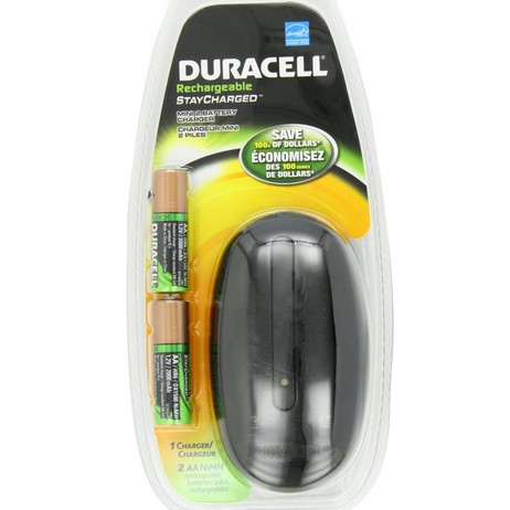 Duracell Rechargeable Mini Color Charger with 2 AA Staycharged Batteries $5.12+free shipping