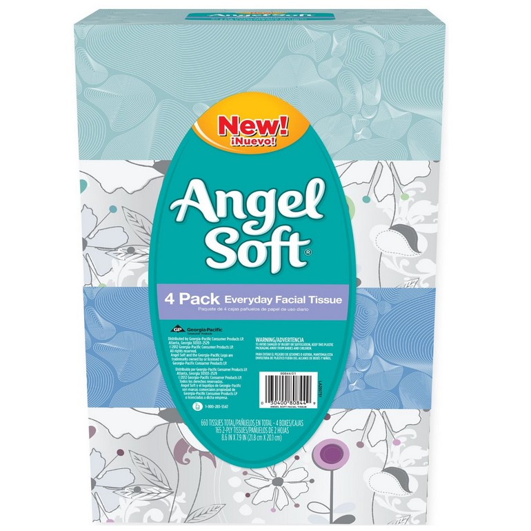 Angel Soft Facial Tissue, 4-Boxes, White, 165ct. each $2.97