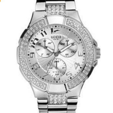 GUESS G12557L 銀色三眼鑲晶鑽女士精美腕錶 特價$100.06