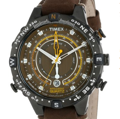 Timex Men's T2P141DH Intelligent Quartz Adventure Series Tide Temp Compass Brown Nubuck Leather Strap Watch $119
