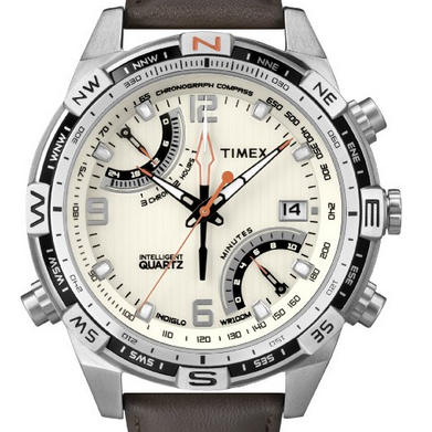 Timex Men's T49866 Intelligent Quartz Fly Back Chrono Compass Brown Leather Strap Watch $88.80