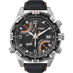 Timex Men's T49867 Intelligent Quartz Fly Back Chrono Compass Black Leather Strap Watch $114.55
