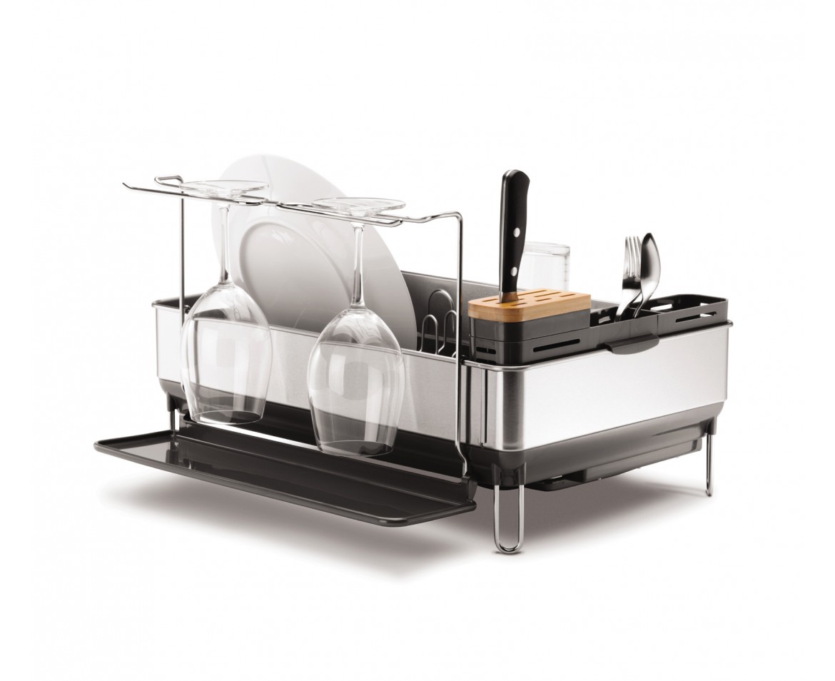 simplehuman Steel Frame Dishrack with Wine Glass Holder and Bamboo Knife Block, Grey    $59.74