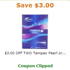 Amazon offers $3.00 OFF TWO Tampax Pearl 