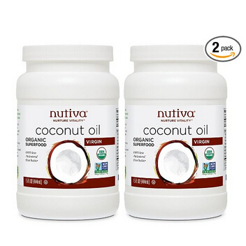 Nutiva 纯天然有机特级初榨高纯度椰子油，15oz/罐，共2罐，点击Coupon后仅售$12.97，免运费