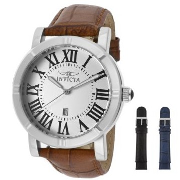 Invicta Men's 13970 Specialty Watch Set Silver Dial Brown Leather Watch with 2 Additional Straps $44.99