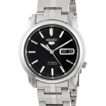Seiko Men's SNKK71 Seiko 5 Automatic Black Dial Stainless-Steel Bracelet Watch  $56.99