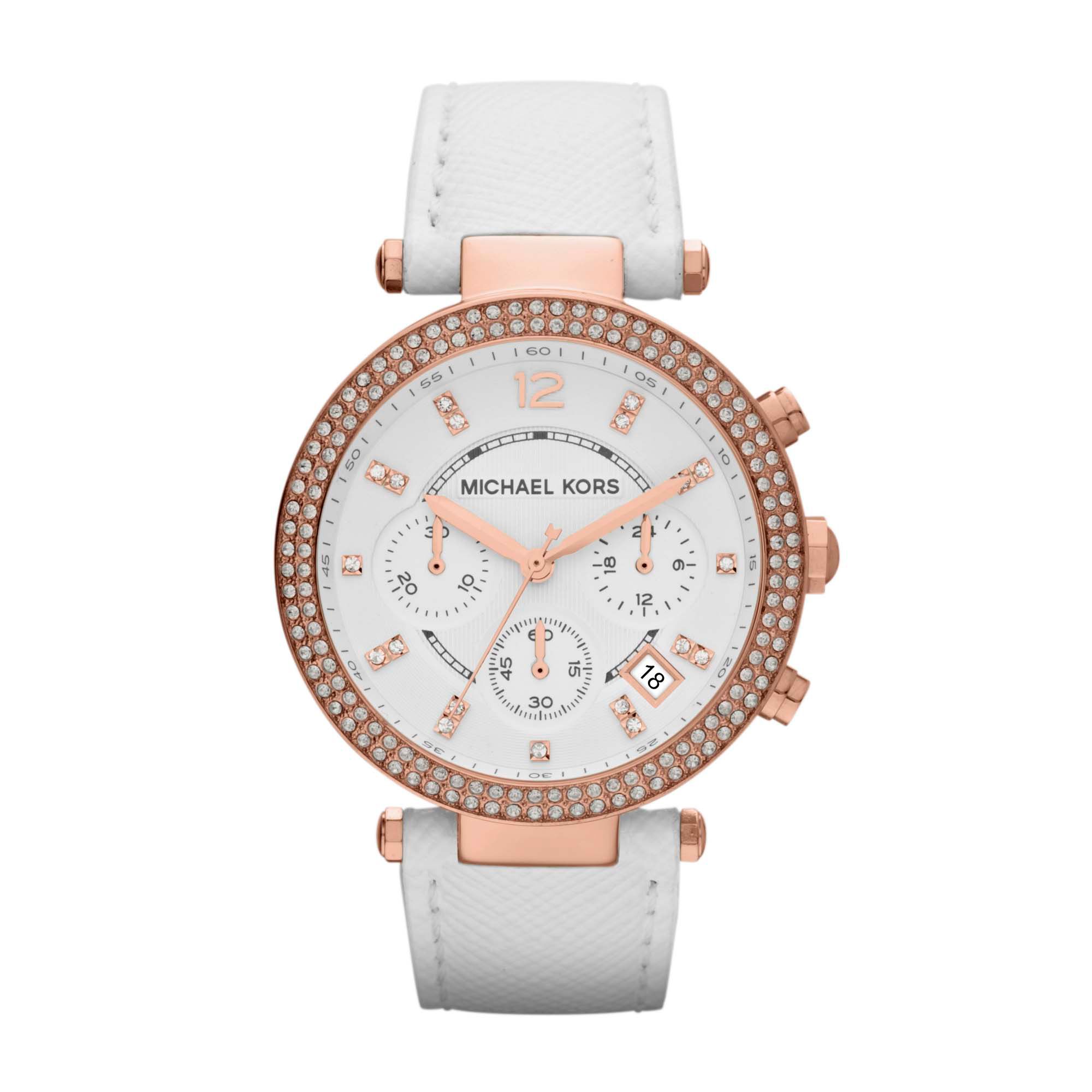 Michael Kors Parker Chronograph Rose Gold-tone White Leather Ladies Watch MK2281  $145.98 