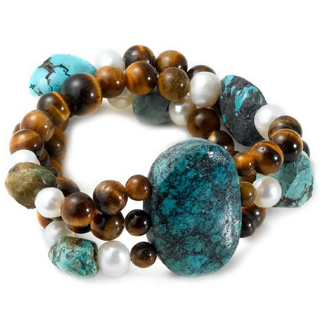 3-Row Gemstone, Agate and Freshwater Cultured Pearl Stretch Bracelet  $25.00 (58%off) 