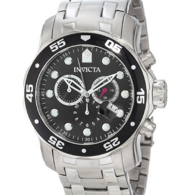 Invicta Men's 0069 Pro Diver Collection Chronograph Stainless Steel Watch  $119.10 (80%off)  