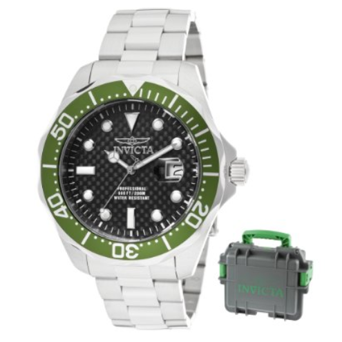 Invicta Men's 12564 Pro Diver Black Carbon Fiber Dial Stainless Steel Watch with Grey/Green Impact Case $88.18 (89%off)  