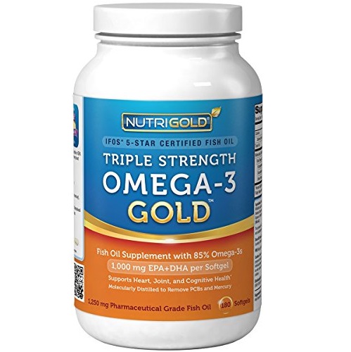 Omega-3 Fish Oil - NutriGold Triple Strength Omega-3 Gold, 180 Softgels, only $30.87, free shipping after using Subscribe and Save service
