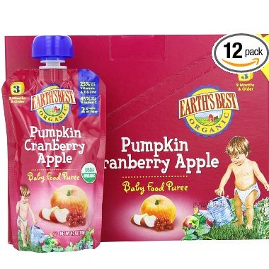 Earth's Best Organic Pumpkin Cranberry Apple Puree, 4.2 Ounce Pouches (Pack of 12) $12.42+free shipping