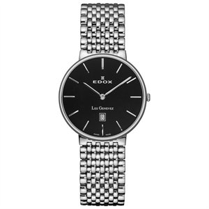 Edox Men's 27034 3 NIN Les Genevez Ultra Slim Black Dial Steel Watch    $563.74(60%off)