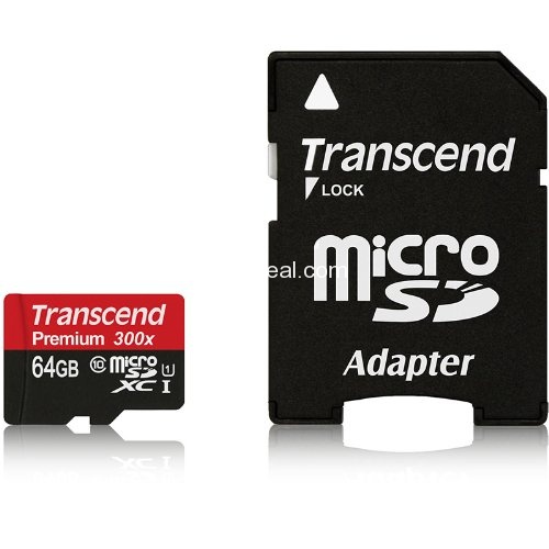 Transcend 64GB MicroSDXC Class10 UHS-1 Memory Card with Adapter 45 MB/s (TS64GUSDU1E) $24.99