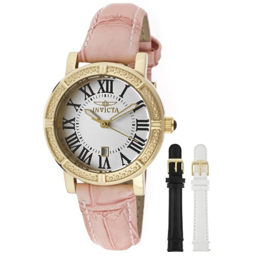 Invicta Women's 13968 Wildflower Watch Set Silver Dial Gold Case Pink Leather Watch with 2 Additional Straps $48.79