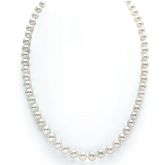 14K Gold 7-8mm White Freshwater Pearl Necklace - AAAA Quality, 18 Inch Princess Length $189.00+free shipping