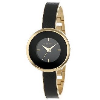 Anne Klein Women's AK/1232BKGB Black and Gold-Tone Bangle Watch with Black Leather Insert $52.95+free shipping