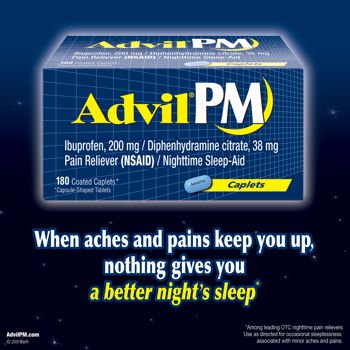 Advil PM - 180 Coated Caplets (Ibuprofen, 200mg / Diphenhydramine citrate, 38mg)     $19.72