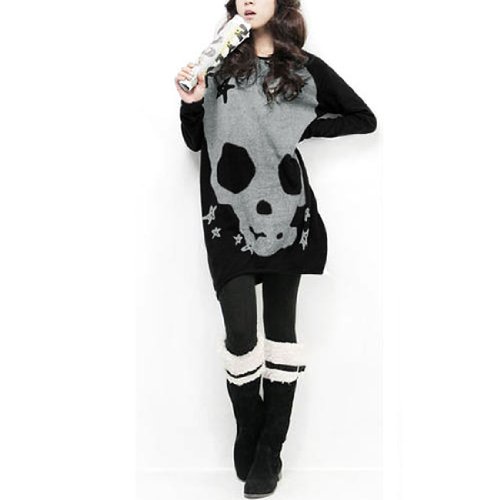 Allegra K Woman Long Sleeve Skull Printed Stretch Pullover Shirt $9.97 + Free Shipping 