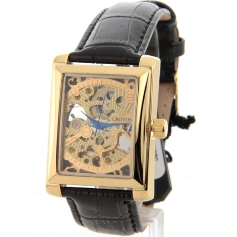 Croton Mens Skeleton AUTOMATIC Gold Rectangle Black Leather Watch CI331066BSSK $49.99(84% off) Free Shipping