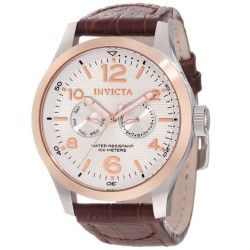 Invicta Men's 13010 I-Force Silver Textured Dial Brown Leather Watch $55